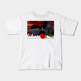 Red Rose And Black Violin Kids T-Shirt